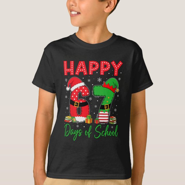 Happy 67 Days Of School Six Seven 67 Christmas San T-Shirt (Front)