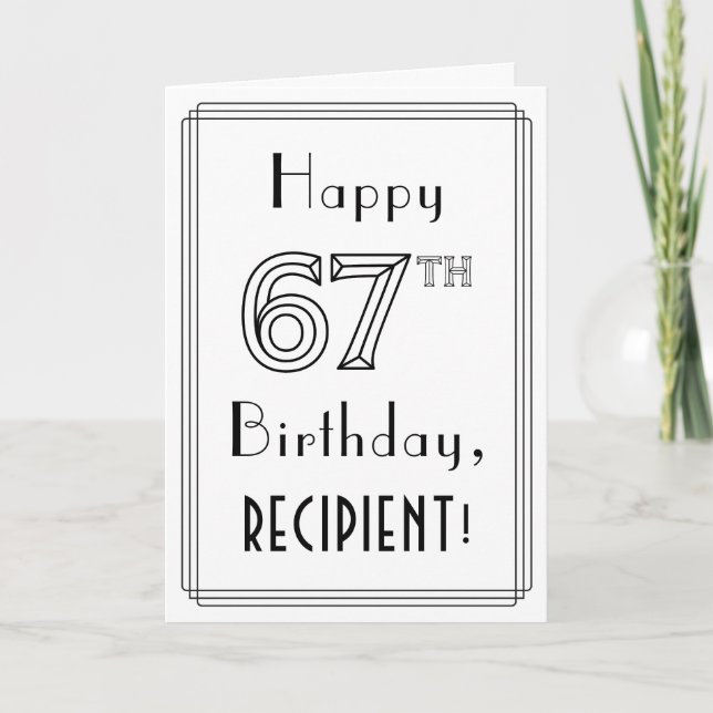 Happy 67th Birthday, Art Deco Style w/ Custom Name Card (Front)