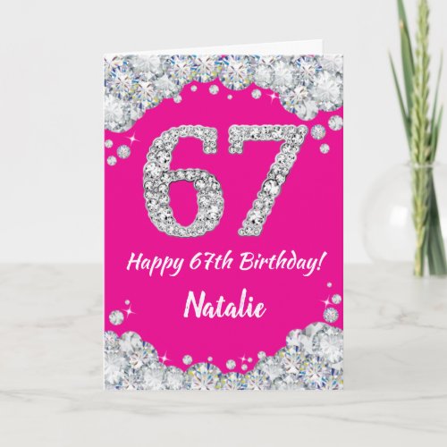 Happy 67th Birthday Hot Pink and Silver Glitter Card