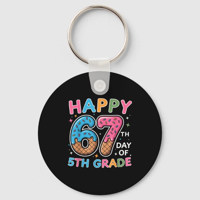 Happy 67th Day Of 5th Grade Ice Cream Drip 67 Days Keychain (Front)