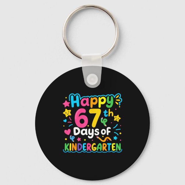 Happy 67th Day Of Kindergarten School Meme 67 Kids Keychain (Front)