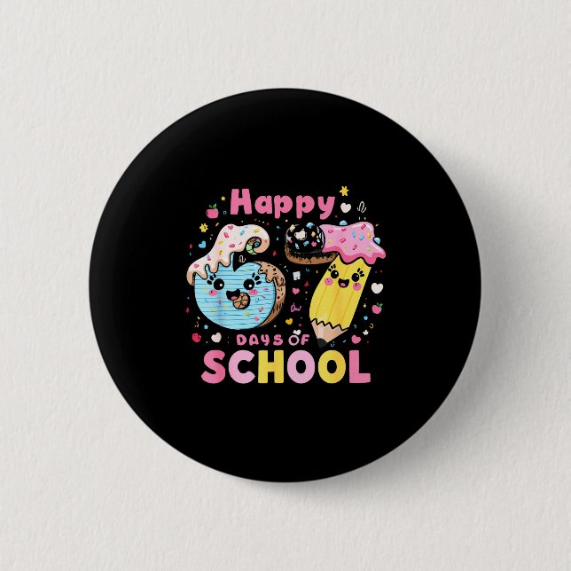 Happy 67th Day Of School Cute Ice Cream 100 Days S Button (Front)