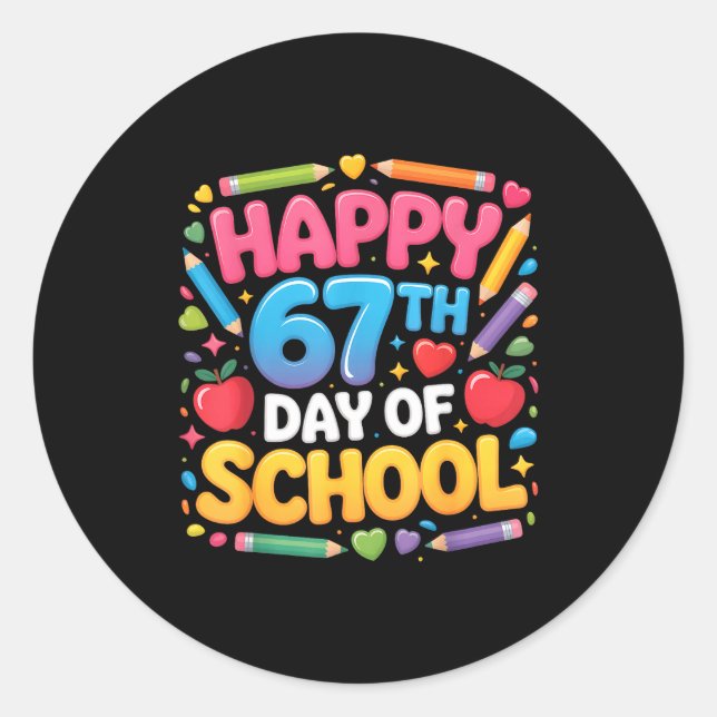 Happy 67th Day Of School Cute Teacher Student Desi Classic Round Sticker (Front)