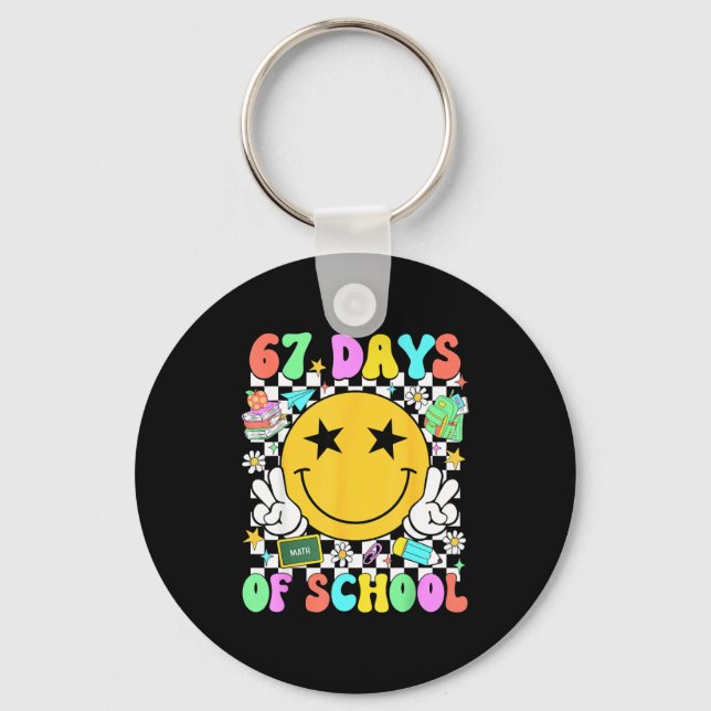 Happy 67th Day Of School Vibes Smile Face 67 Days  Keychain (Front)