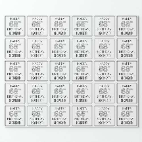 HAPPY 68TH BIRTHDAY Art Deco Style Custom Name Wrapping Paper