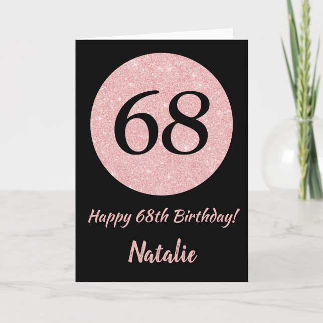 Happy 68th Birthday Black and Rose Pink Gold Card (Front)