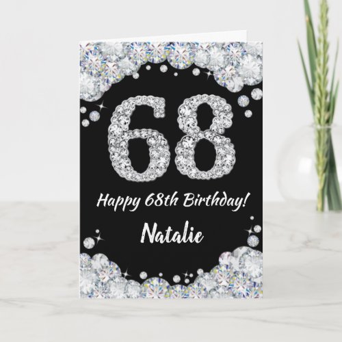 Happy 68th Birthday Black and Silver Glitter Card