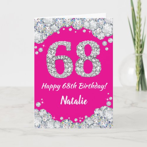 Happy 68th Birthday Hot Pink and Silver Glitter