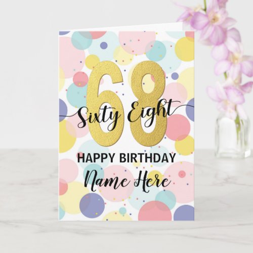 Happy 68th Birthday Pastel Rainbow Gold Woman Card