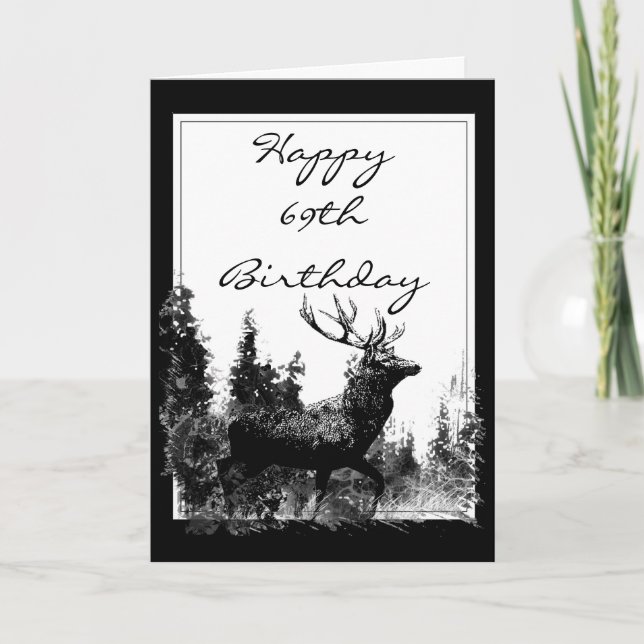 Happy 69th Birthday Custom Vintage Stag, Deer Card (Front)