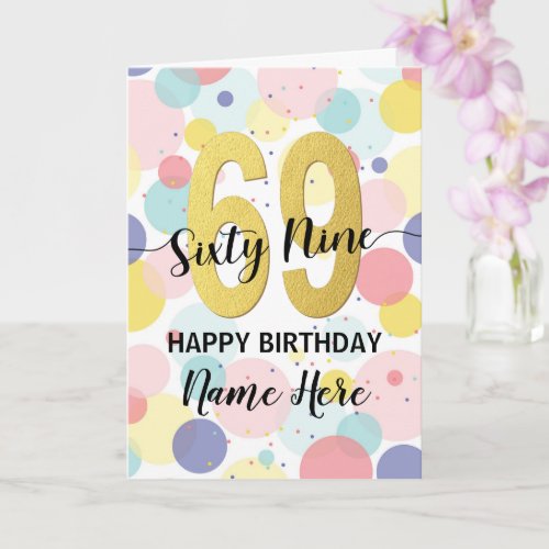 Happy 69th Birthday Pastel Rainbow Gold Woman Card