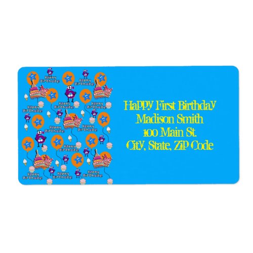 Happy 6th Birthday Address Labels Blue Yellow Label