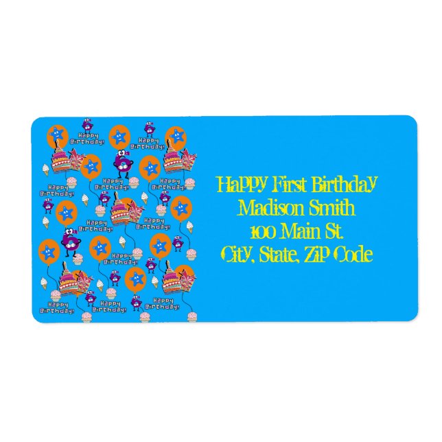 Happy 6th Birthday Address Labels, Blue &Yellow Label (Front)