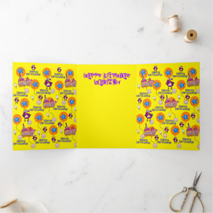 Happy 6th Birthday Card, #6 Birthday Yellow Tri-Fold Card