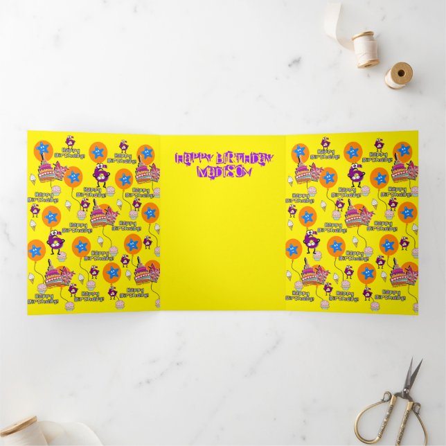 Happy 6th Birthday Card, #6 Birthday Yellow Tri-Fold Card (Inside)