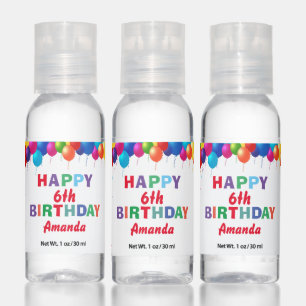 Happy 6th Birthday Colorful Balloons Confetti Hand Sanitizer