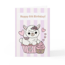 Happy 6th Birthday Cute Llama Girl Card