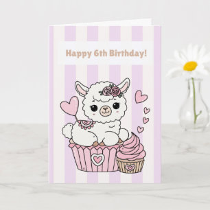 Happy 6th Birthday Cute Llama Girl Card
