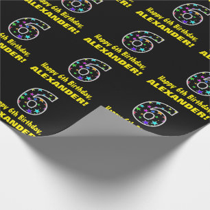 Happy 6th Birthday, Fun Colorful Stars Pattern 6 Wrapping Paper