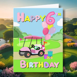 Happy 6th Birthday Polka Dot Pink Girly Golf Card
