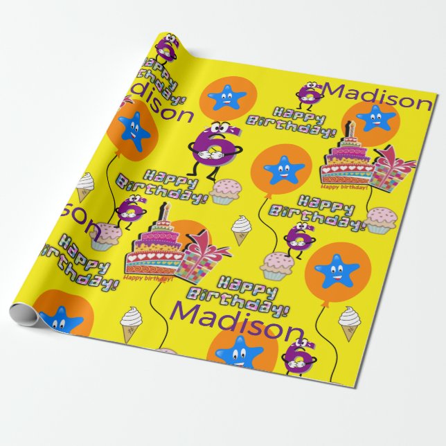 Happy 6th Birthday Wrapping Paper Balloons #6 (Unrolled)