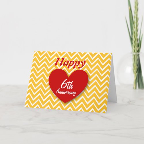 Happy 6th Wedding Anniversary Gold Chevrons B06 Card