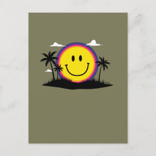 Happy 70s Retro Smiley Face Sunset Beach Vibes Postcard