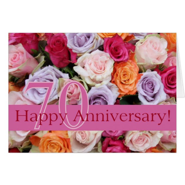 Happy 70th Anniversary roses Cards (Front Horizontal)