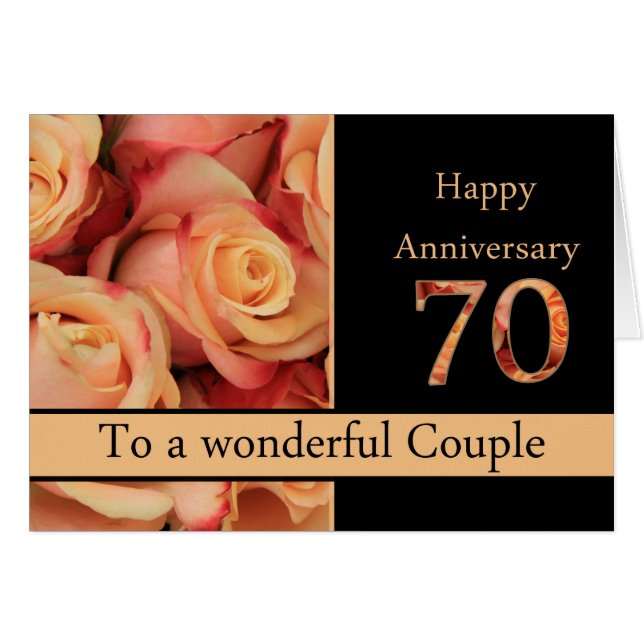 Happy 70th Anniversary roses Cards (Front Horizontal)