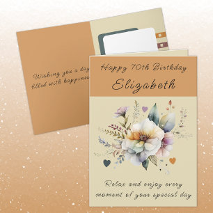 Happy 70th Birthday add name floral orange Card