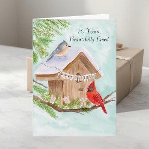 Happy 70th Birthday Birds at Birdhouse Card