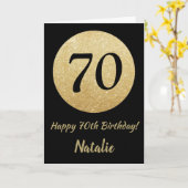 Happy 70th Birthday Black and Gold Glitter Card | Zazzle