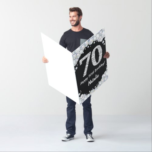 Happy 70th Birthday Black and Silver Glitter Jumbo