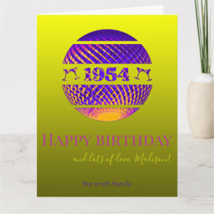 Happy 70th birthday, colorful 1954 disco ball card