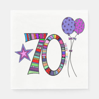Happy 70th Birthday Colorful Star Balloon Napkins