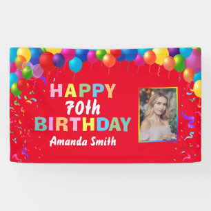 Happy 70th Birthday Colourful Balloons Red Banner