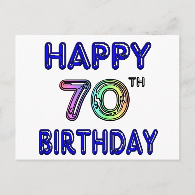 Happy 70th Birthday Gifts in Balloon Font Postcard (Front)