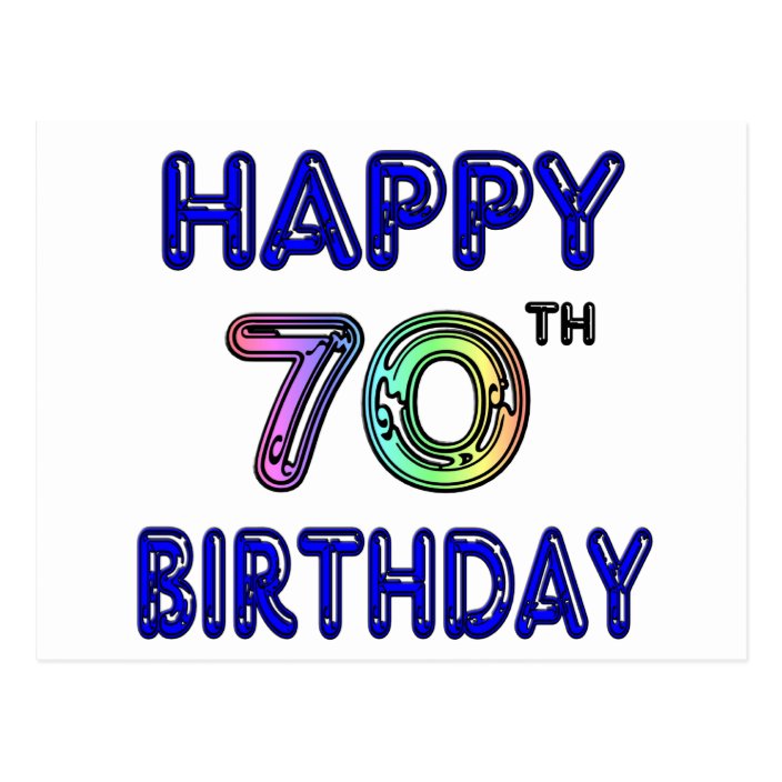 Happy 70th Birthday Gifts in Balloon Font Postcard | Zazzle.com