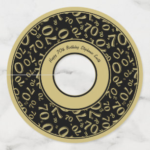 Happy 70th Birthday Gold and Black Number Theme Wine Glass Tag