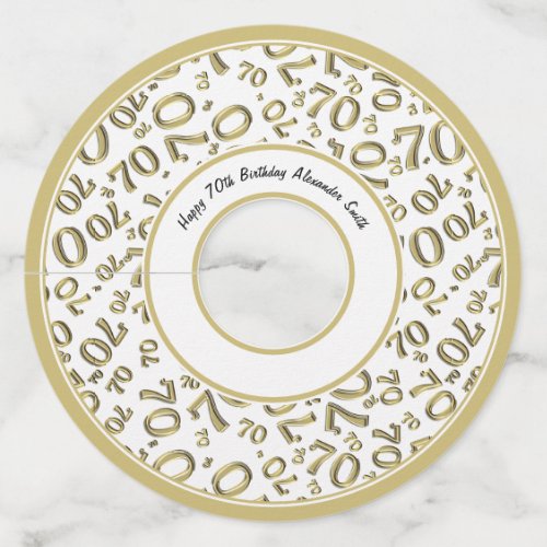 Happy 70th Birthday Gold and White Number Theme Wine Glass Tag