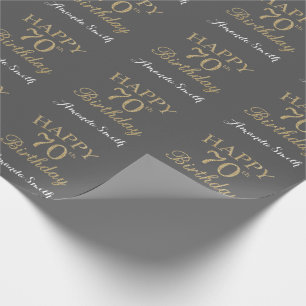 Happy 70th Birthday Gold Glitter and Gray Wrapping Paper