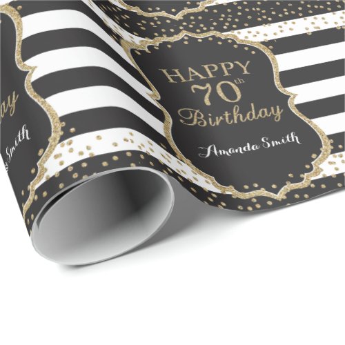 Happy 70th Birthday Gold Glitter Wrapping Paper