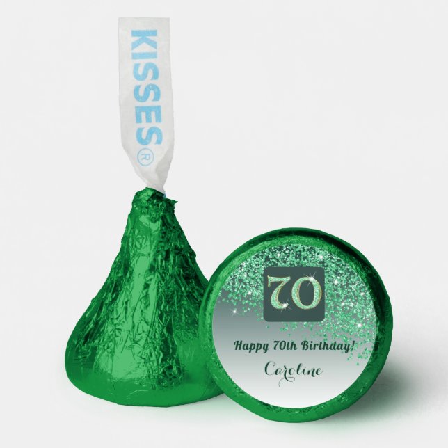 Happy 70th Birthday Green Glitter Sweet  Hershey®'s Kisses® (Front)