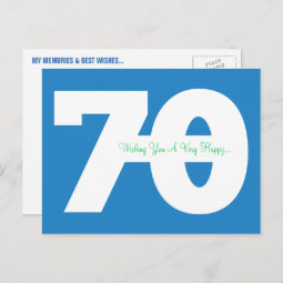 Happy 70th Birthday Milestone Postcards - in Blue | Zazzle