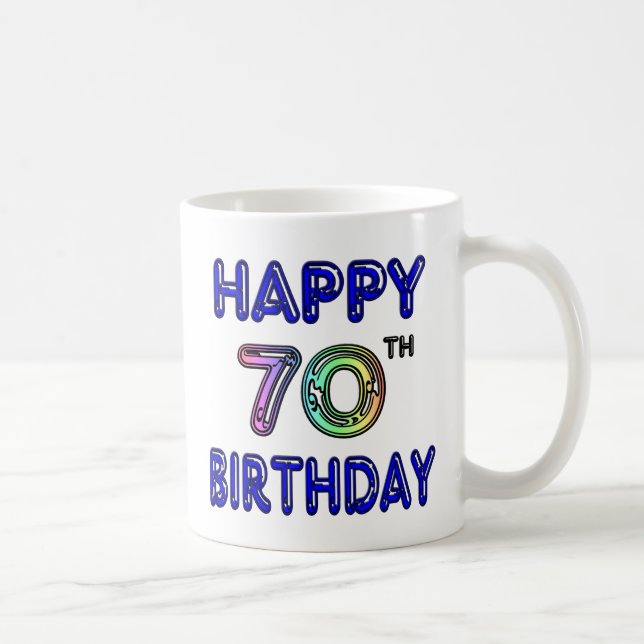 Happy 70th Birthday Mug in Balloon Font (Right)