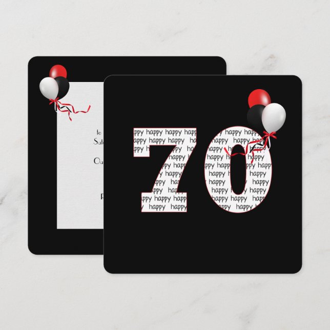 Happy 70th Birthday On Black Invitation (Front/Back)