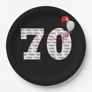 Happy 70th Birthday On Black Paper Plates
