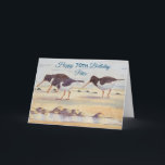 Happy 70th Birthday Oystercatcher Bird Animal Card<br><div class="desc">Beautiful happy 70th (or you can change the age) birthday card for a bird lover or anyone who enjoys the outdoors, wildlife, and nature. This card is an original watercolor painting of a small flock of Oystercatchers feeding on the seashore, showing their distinctive bright orange bills and reddish-pink legs. It's...</div>