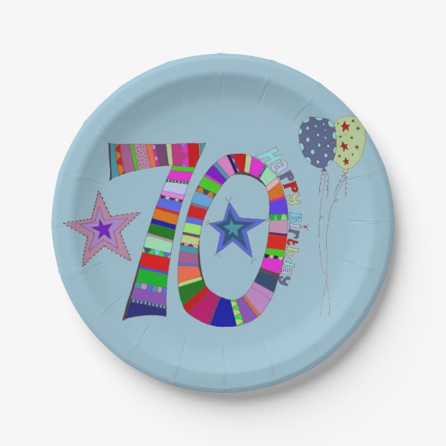 Happy 70th Birthday Paper Plate (Front)
