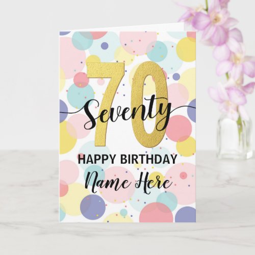 Happy 70th Birthday Pastel Rainbow Gold Woman Card